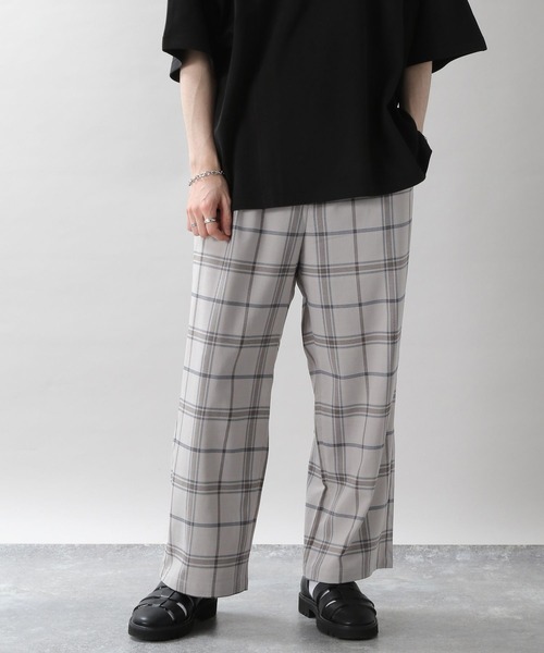 RAGEBLUE(レイジブルー)の「サマーTRストレッチ/チェック柄ワイドパンツ(スラックス・メンズ・グレー/ライトベージュ・MEDIUM/LARGE)」の6枚目の写真