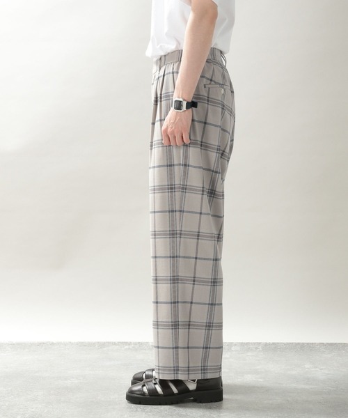 RAGEBLUE(レイジブルー)の「サマーTRストレッチ/チェック柄ワイドパンツ(スラックス・メンズ・グレー/ライトベージュ・MEDIUM/LARGE)」の22枚目の写真
