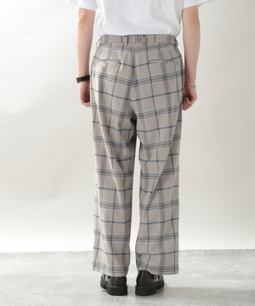 RAGEBLUE(レイジブルー)の「サマーTRストレッチ/チェック柄ワイドパンツ(スラックス・メンズ・グレー/ライトベージュ・MEDIUM/LARGE)」の13枚目の写真