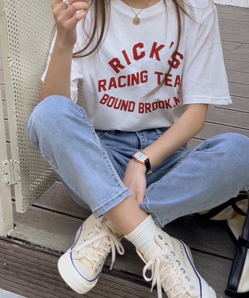 VitaFelice(ヴィータフェリーチェ)の「カレッジロゴ Tシャツ(Tシャツ/カットソー・レディース・レッド/グリーン・FREE)」の9枚目の写真