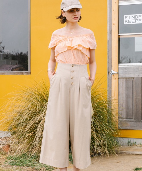 Cheek(チーク)の「ラッフルクロスブラウス(シャツ/ブラウス・レディース・オレンジ/グリーン/ホワイト×ブラック・MEDIUM)」の7枚目の写真
