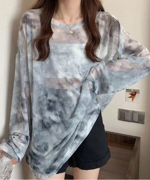 ammy.(エイミードット)の「【 ammy. / エイミードット 】 タイダイ シアー ロンT(Tシャツ/カットソー・レディース・ライトブルー/ネイビー/ブルー/ベージュ/パープル・FREE)」の10枚目の写真