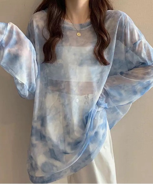 ammy.(エイミードット)の「【 ammy. / エイミードット 】 タイダイ シアー ロンT(Tシャツ/カットソー・レディース・ライトブルー/ネイビー/ブルー/ベージュ/パープル・FREE)」の14枚目の写真