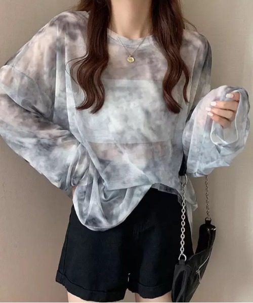 ammy.(エイミードット)の「【 ammy. / エイミードット 】 タイダイ シアー ロンT(Tシャツ/カットソー・レディース・ライトブルー/ネイビー/ブルー/ベージュ/パープル・FREE)」の7枚目の写真