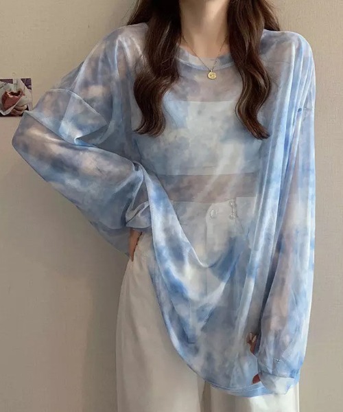 ammy.(エイミードット)の「【 ammy. / エイミードット 】 タイダイ シアー ロンT(Tシャツ/カットソー・レディース・ライトブルー/ネイビー/ブルー/ベージュ/パープル・FREE)」の6枚目の写真