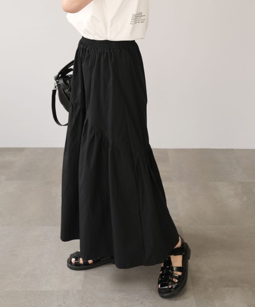 ＡＮＤＪ（アンドジェイ）の「切替ギャザーロングスカート（スカート・レディース・ブラック/オフホワイト・M）」の2枚目の写真