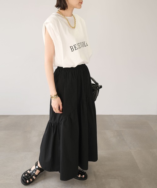 ＡＮＤＪ（アンドジェイ）の「切替ギャザーロングスカート（スカート・レディース・ブラック/オフホワイト・M）」の14枚目の写真