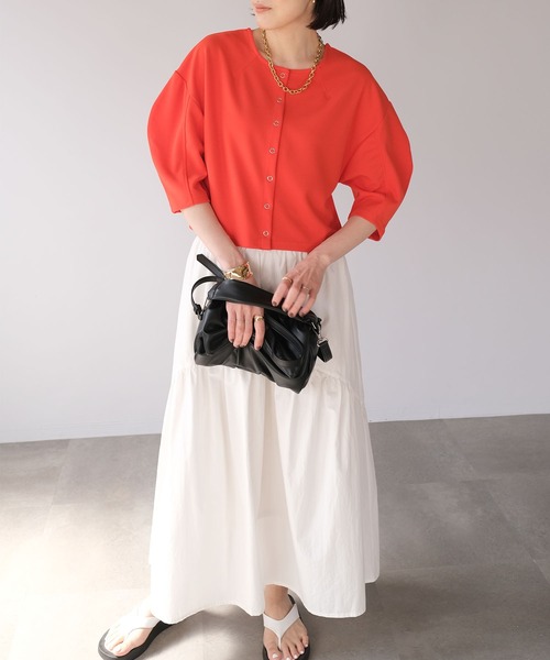 ＡＮＤＪ（アンドジェイ）の「切替ギャザーロングスカート（スカート・レディース・ブラック/オフホワイト・M）」の3枚目の写真