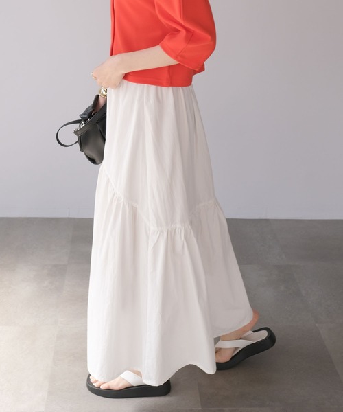 ＡＮＤＪ（アンドジェイ）の「切替ギャザーロングスカート（スカート・レディース・ブラック/オフホワイト・M）」の4枚目の写真