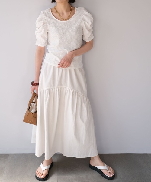 ＡＮＤＪ（アンドジェイ）の「切替ギャザーロングスカート（スカート・レディース・ブラック/オフホワイト・M）」の5枚目の写真