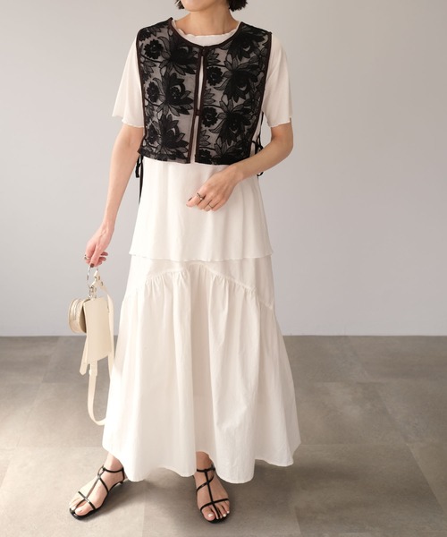 ＡＮＤＪ（アンドジェイ）の「切替ギャザーロングスカート（スカート・レディース・ブラック/オフホワイト・M）」の10枚目の写真