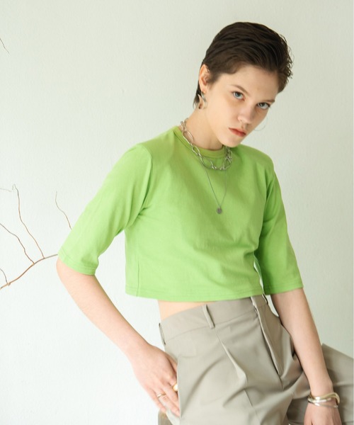 HANNE（アン）の「パワーショルダーTシャツ（Tシャツ/カットソー・レディース・ホワイト/ブラック/ベージュ/ピンク/グリーン・フリー/FREE）」の17枚目の写真