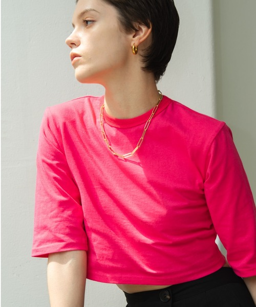 HANNE（アン）の「パワーショルダーTシャツ（Tシャツ/カットソー・レディース・ホワイト/ブラック/ベージュ/ピンク/グリーン・フリー/FREE）」の20枚目の写真