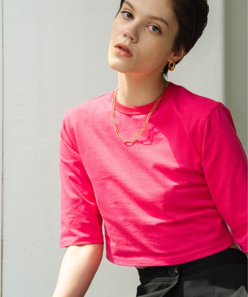 HANNE（アン）の「パワーショルダーTシャツ（Tシャツ/カットソー・レディース・ホワイト/ブラック/ベージュ/ピンク/グリーン・フリー/FREE）」の14枚目の写真