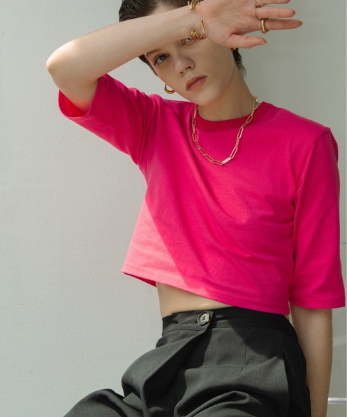 HANNE（アン）の「パワーショルダーTシャツ（Tシャツ/カットソー・レディース・ホワイト/ブラック/ベージュ/ピンク/グリーン・フリー/FREE）」の8枚目の写真