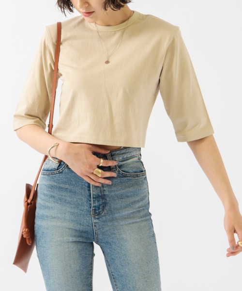 HANNE（アン）の「パワーショルダーTシャツ（Tシャツ/カットソー・レディース・ホワイト/ブラック/ベージュ/ピンク/グリーン・フリー/FREE）」の19枚目の写真