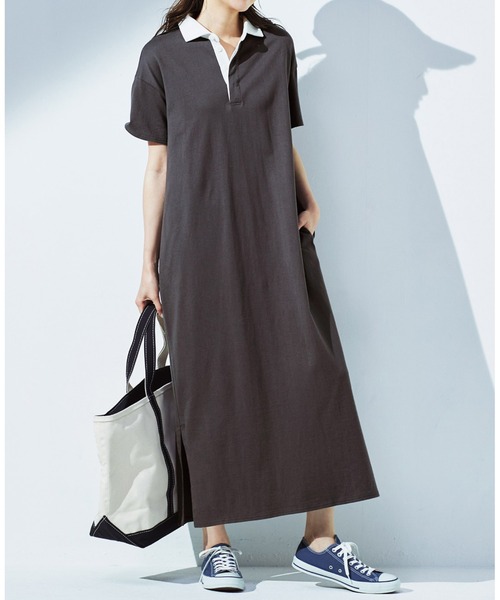 IEDIT（イディット）の「ＩＥＤＩＴ　ヘビーオンスコットン素材のクレリックカットソーシャツワンピース（ワンピース・レディース・ブラウン/グレー・NM/MEDIUM/LARGE/X-LARGE/XX-LARGE/XXX-LARGE）」の3枚目の写真