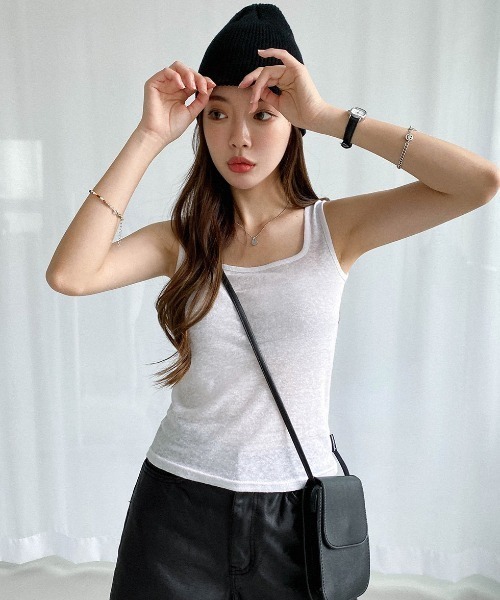 muahmuah（ムーアムーア）の「A'GEM/9 × .kom『muah muah/ムーアムーア』SQUARE KNIT SLEEVELESS/スクエア ニット スリーブレス（タンクトップ・レディース・ホワイト/ブルー/ネイビー/ベージュ/ブラック・FREE）」の11枚目の写真