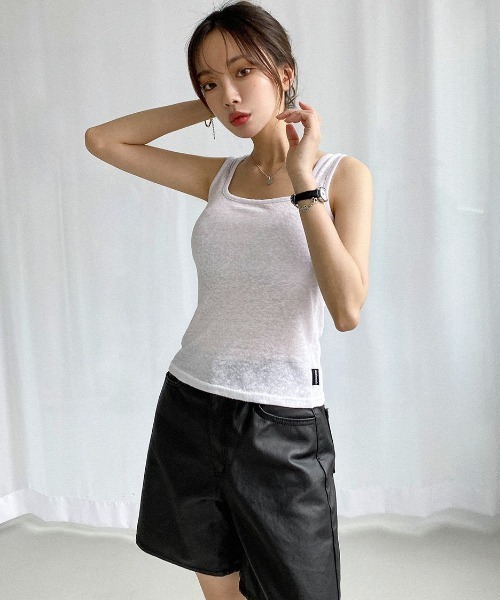 muahmuah（ムーアムーア）の「A'GEM/9 × .kom『muah muah/ムーアムーア』SQUARE KNIT SLEEVELESS/スクエア ニット スリーブレス（タンクトップ・レディース・ホワイト/ブルー/ネイビー/ベージュ/ブラック・FREE）」の13枚目の写真