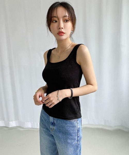 muahmuah（ムーアムーア）の「A'GEM/9 × .kom『muah muah/ムーアムーア』SQUARE KNIT SLEEVELESS/スクエア ニット スリーブレス（タンクトップ・レディース・ホワイト/ブルー/ネイビー/ベージュ/ブラック・FREE）」の19枚目の写真
