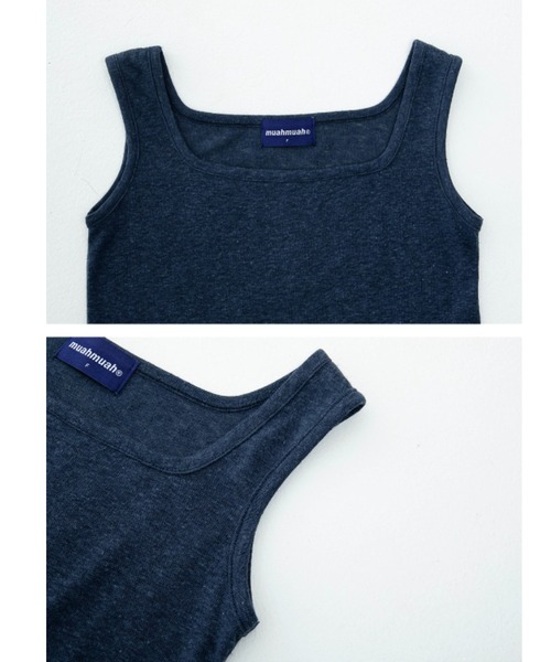 muahmuah（ムーアムーア）の「A'GEM/9 × .kom『muah muah/ムーアムーア』SQUARE KNIT SLEEVELESS/スクエア ニット スリーブレス（タンクトップ・レディース・ホワイト/ブルー/ネイビー/ベージュ/ブラック・FREE）」の9枚目の写真