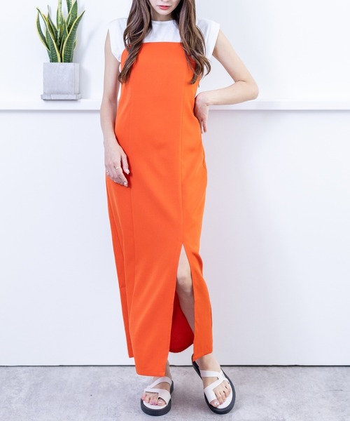 clear（クリア）の「スリットストレートジャンスカ（ワンピース・レディース・ブラック/ダークオレンジ/ブルー/テラコッタ/グリーン/マスタード・F）」の6枚目の写真