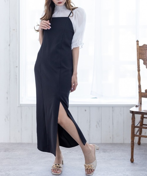 clear（クリア）の「スリットストレートジャンスカ（ワンピース・レディース・ブラック/ダークオレンジ/ブルー/テラコッタ/グリーン/マスタード・F）」の2枚目の写真