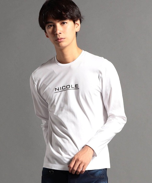 HIDEAWAYS NICOLE(ハイダウェイニコル)の「ダブルシルケットロゴプリント長袖Tシャツ(Tシャツ/カットソー・メンズ・ホワイト/ホワイト系その他/ブラック系その他/ブラック・MEDIUM/LARGE/X-LARGE/XX-LARGE)」の2枚目の写真