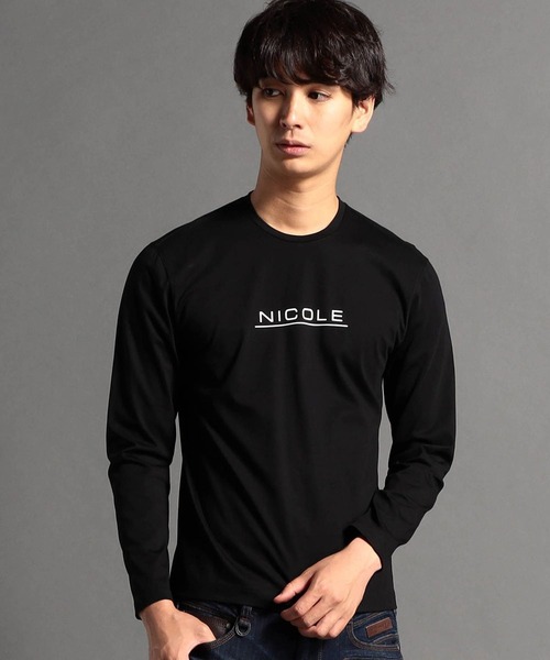 HIDEAWAYS NICOLE(ハイダウェイニコル)の「ダブルシルケットロゴプリント長袖Tシャツ(Tシャツ/カットソー・メンズ・ホワイト/ホワイト系その他/ブラック系その他/ブラック・MEDIUM/LARGE/X-LARGE/XX-LARGE)」の4枚目の写真