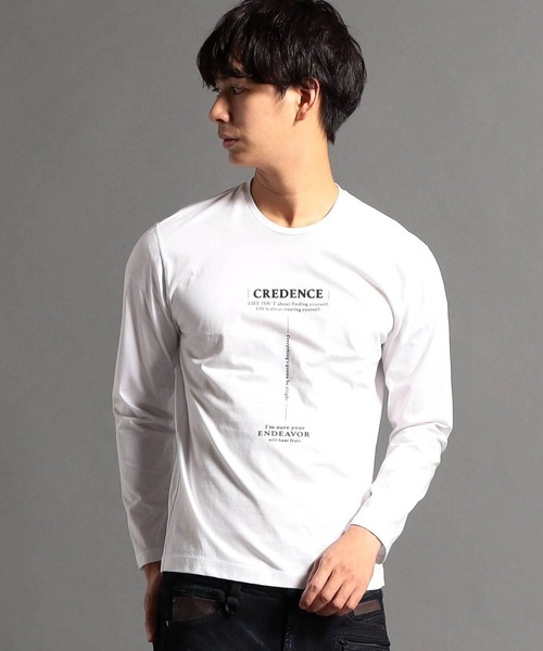 HIDEAWAYS NICOLE(ハイダウェイニコル)の「ダブルシルケットロゴプリント長袖Tシャツ(Tシャツ/カットソー・メンズ・ホワイト/ホワイト系その他/ブラック系その他/ブラック・MEDIUM/LARGE/X-LARGE/XX-LARGE)」の1枚目の写真