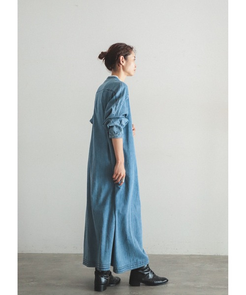 FIL DE FER（フィルデフェール）の「フリンジデニム　スタンドネックワンピース（シャツワンピース・レディース・ブラック/サックスブルー・FREE）」の16枚目の写真