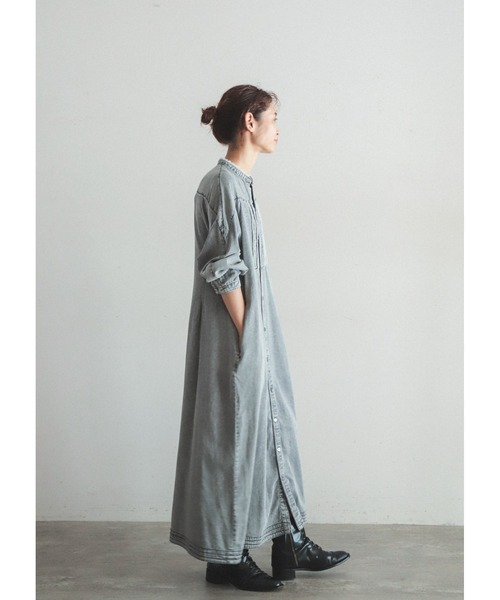 FIL DE FER（フィルデフェール）の「フリンジデニム　スタンドネックワンピース（シャツワンピース・レディース・ブラック/サックスブルー・FREE）」の13枚目の写真