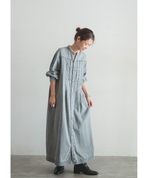 FIL DE FER（フィルデフェール）の「フリンジデニム　スタンドネックワンピース（シャツワンピース・レディース・ブラック/サックスブルー・FREE）」の15枚目の写真