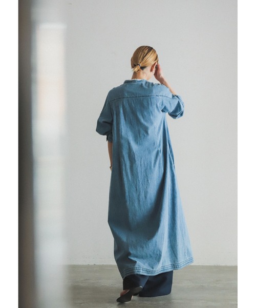 FIL DE FER（フィルデフェール）の「フリンジデニム　スタンドネックワンピース（シャツワンピース・レディース・ブラック/サックスブルー・FREE）」の20枚目の写真