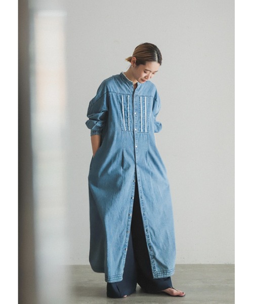 FIL DE FER（フィルデフェール）の「フリンジデニム　スタンドネックワンピース（シャツワンピース・レディース・ブラック/サックスブルー・FREE）」の22枚目の写真