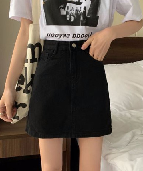 fiere(フィエール)の「台形デニムミニスカート(デニムスカート・レディース・ブラック/ホワイト・MEDIUM/SMALL/LARGE)」の3枚目の写真