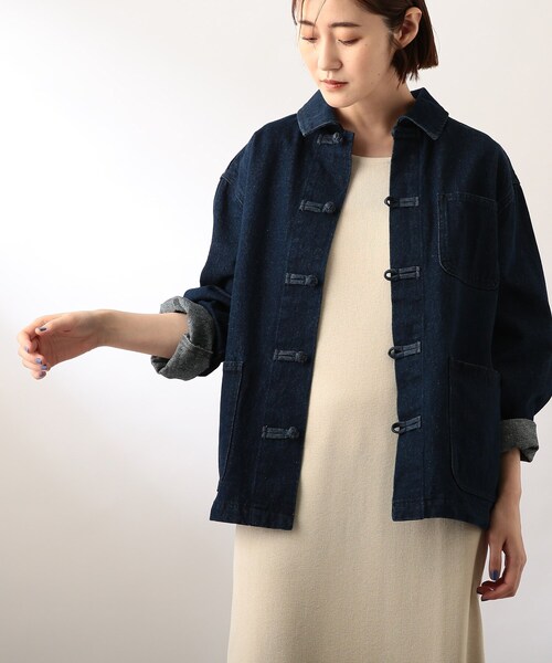 THE SHOP TK (ザ ショップ ティーケー )の「◆デニムチャイナジャケット(デニムジャケット・レディース・ネイビー/オフホワイト・12)」の2枚目の写真