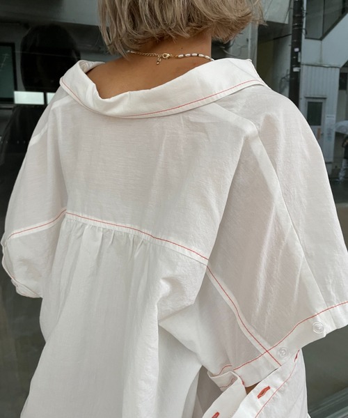 HELLO.SANFRANCISCO(ハローサンフランシスコ)の「【HELLO.SANFRANCISCO/ハローサンフランシスコ】カットアウト脇ドロストカラーシャツ(Tシャツ/カットソー・レディース・ホワイト/オレンジ/グリーン・FREE)」の20枚目の写真