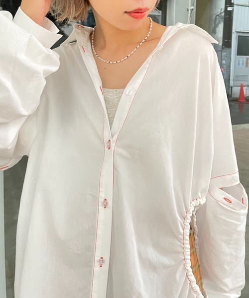 HELLO.SANFRANCISCO(ハローサンフランシスコ)の「【HELLO.SANFRANCISCO/ハローサンフランシスコ】カットアウト脇ドロストカラーシャツ(Tシャツ/カットソー・レディース・ホワイト/オレンジ/グリーン・FREE)」の18枚目の写真