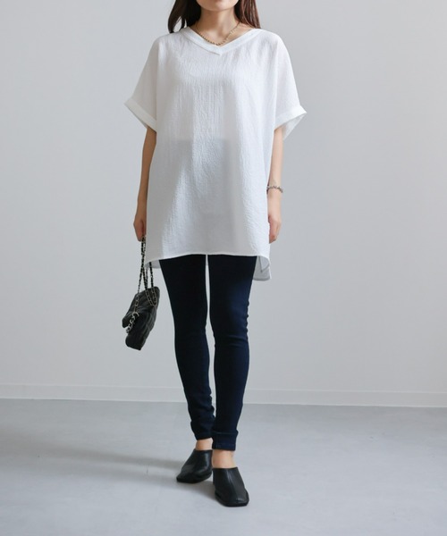 sakishimatokyo(サキシマトーキョー)の「ワッシャーシンプルトップス(Tシャツ/カットソー・レディース・ホワイト/ブラック・FREE)」の6枚目の写真
