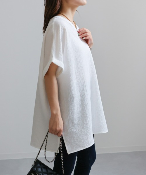 sakishimatokyo(サキシマトーキョー)の「ワッシャーシンプルトップス(Tシャツ/カットソー・レディース・ホワイト/ブラック・FREE)」の3枚目の写真