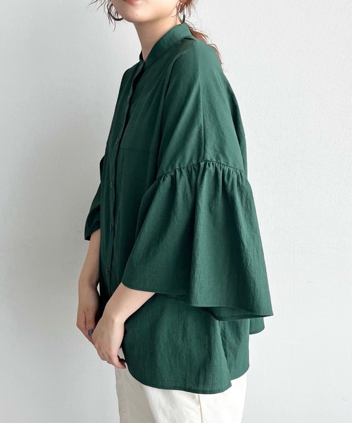 ハウスオブロータス ブラウス　バンドカラー　比翼仕立　袖フリル　白 2024 ハウスオブロータス ブラウス バンドカラー 比翼仕立 袖フリル 白 2024