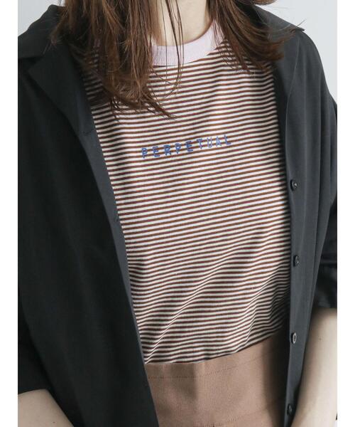 ehka sopo(エヘカソポ)の「リンガーロゴボーダーTシャツ(Tシャツ/カットソー・レディース・グリーン/ブラウン/ベージュ/ブラック・フリ-)」の13枚目の写真