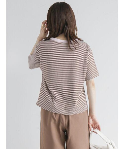 ehka sopo(エヘカソポ)の「リンガーロゴボーダーTシャツ(Tシャツ/カットソー・レディース・グリーン/ブラウン/ベージュ/ブラック・フリ-)」の16枚目の写真