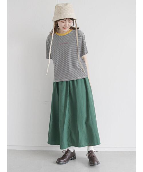 ehka sopo(エヘカソポ)の「リンガーロゴボーダーTシャツ(Tシャツ/カットソー・レディース・グリーン/ブラウン/ベージュ/ブラック・フリ-)」の18枚目の写真