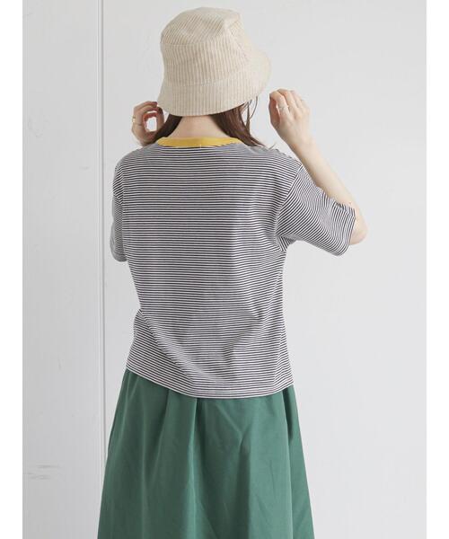 ehka sopo(エヘカソポ)の「リンガーロゴボーダーTシャツ(Tシャツ/カットソー・レディース・グリーン/ブラウン/ベージュ/ブラック・フリ-)」の22枚目の写真
