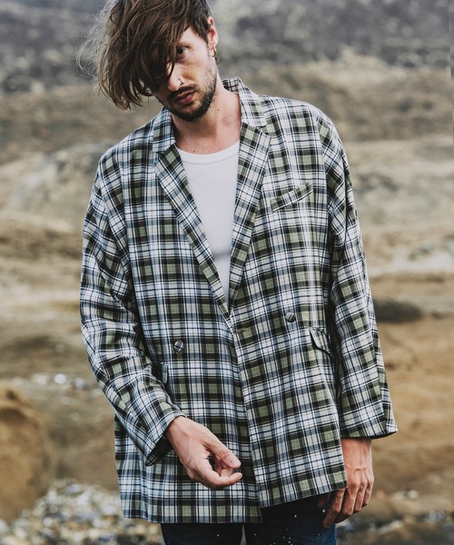 NO ID.(ノーアイディ)の「【NO ID.】Dolman Sleeve Double Breasted Jacket / ドルマン スリーブ ダブル ブレスト ジャケット(テーラードジャケット・メンズ・ブラック/グレー/チェック・ONE SIZE)」の3枚目の写真