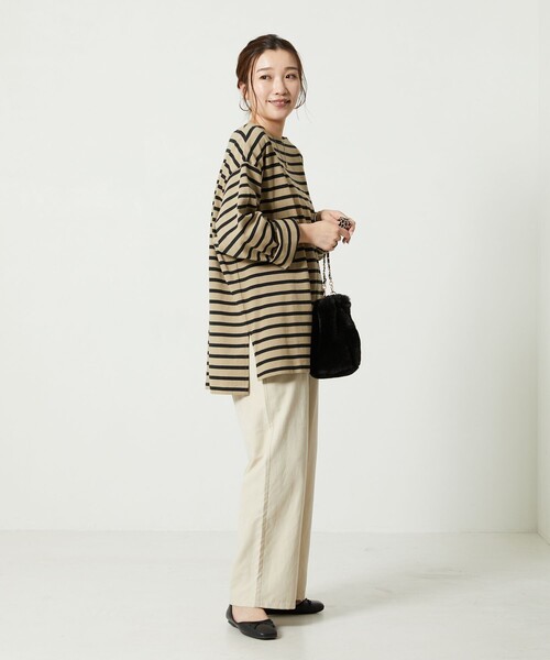 FREAK'S STORE(フリークスストア)の「【WEB限定】バスクボーダーチュニックロングスリーブTシャツ(Tシャツ/カットソー・レディース・ベージュ/オレンジ/グリーン/ネイビー/パープル/ストライプ・フリ-)」の10枚目の写真