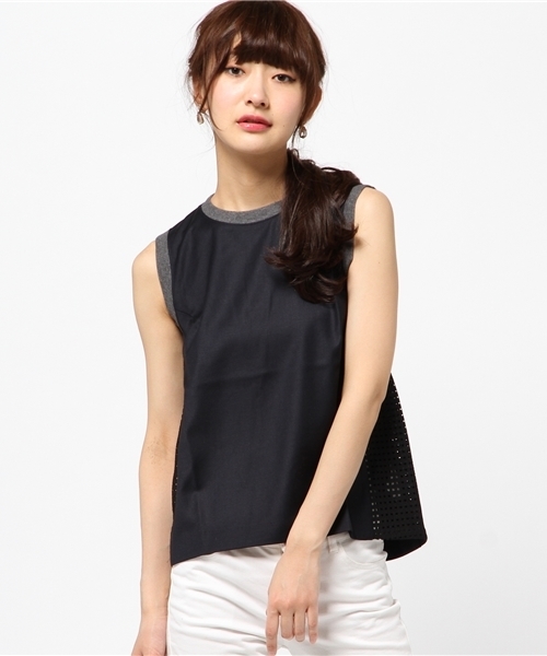 ROSE BUD（ローズバッド）の「LBL-15122 SLV-LESS SIDE MESH P/O（シャツ/ブラウス・レディース・グレー/ネイビー・ONE SIZE）」の2枚目の写真