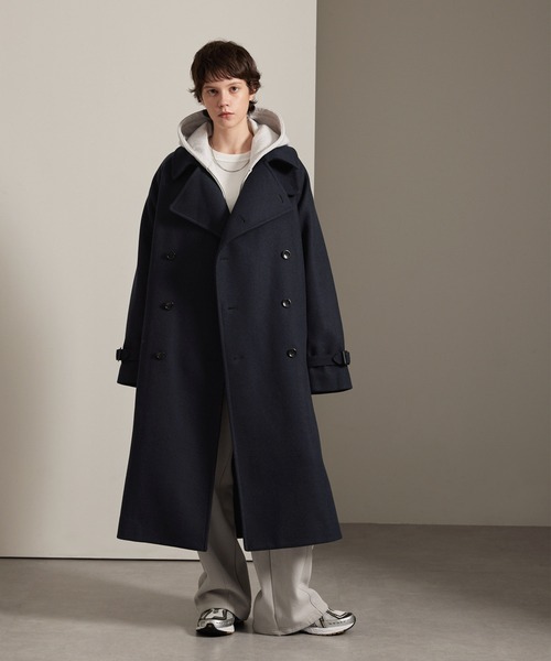 EMMA CLOTHESオーバーサイズメルトンダブルヨークラグラントレンチコート EMMA CLOTHES トレンチコート コート オーバーサイズメルトン